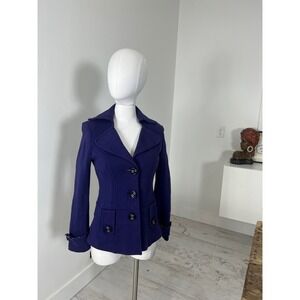 Twenty One Purple Cotton Knit Jacket Star Print Lining Notched Lapel Size M